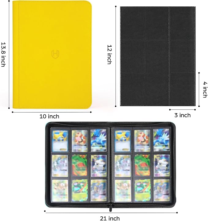 Card Binder 9 Pocket with Zipper, 648 Pockets Trading Card Holder Book, Premium PU Cover Zip Folder Binder, Side Loading Carrying Case Binder Album for TCG, MTG, Sports Cards, Game Cards