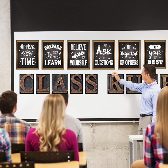 DUAIAI Classroom Decorations, 18 Pieces Bulletin Board CLASS RULES Posters for Classroom Decor, Inspirational Motivational Poster Quote Sign for School Teacher Supplies