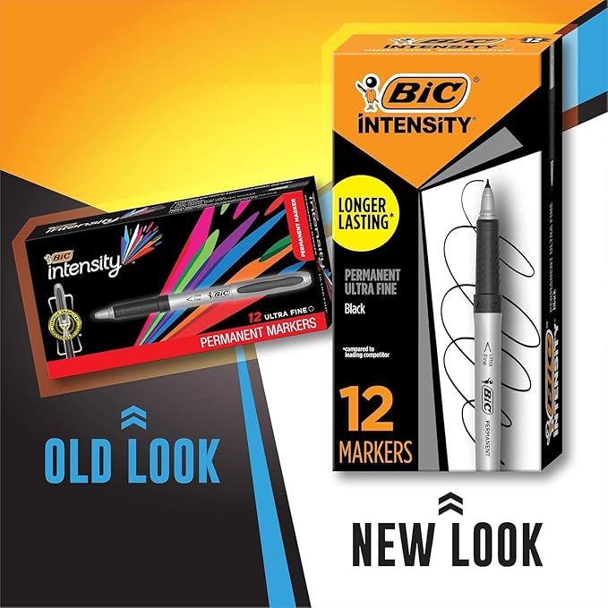 BIC Intensity Black Permanent Markers, Ultra Fine Point, 12-Count Pack of Black Markers With Non-Slip Grip for Comfort and Control