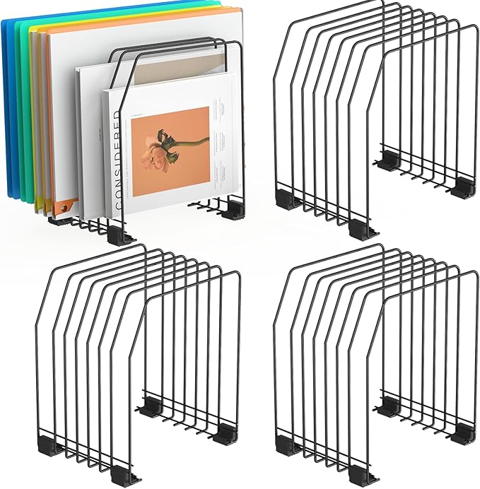 File Organizer for Desk, 7-Section Vertical File Sorter, Paper Holder Organizer Standing Metal File Folder for Office Home Classroom, Black (4Pack)