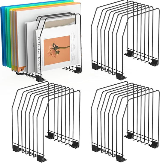 File Organizer for Desk, 7-Section Vertical File Sorter, Paper Holder Organizer Standing Metal File Folder for Office Home Classroom, Black (4Pack)