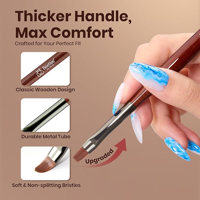 Beetles Gel Polish Nail Art Brushes, 6 Pcs Fingernail Art Design Pens, Nail Art Tools, Wood Alloy Handle Nail Brushes, Clean Up Liner French Set with Holder&Palette DIY Valentine's Day Gift for Women