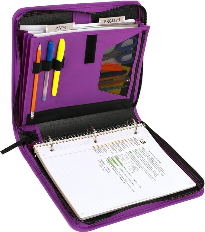 Five Star Zipper Binder, 1-1/2 Inch 3-Ring Binder for School, 3 Pocket Expanding File, 500 Sheet Capacity, Purple (72532)