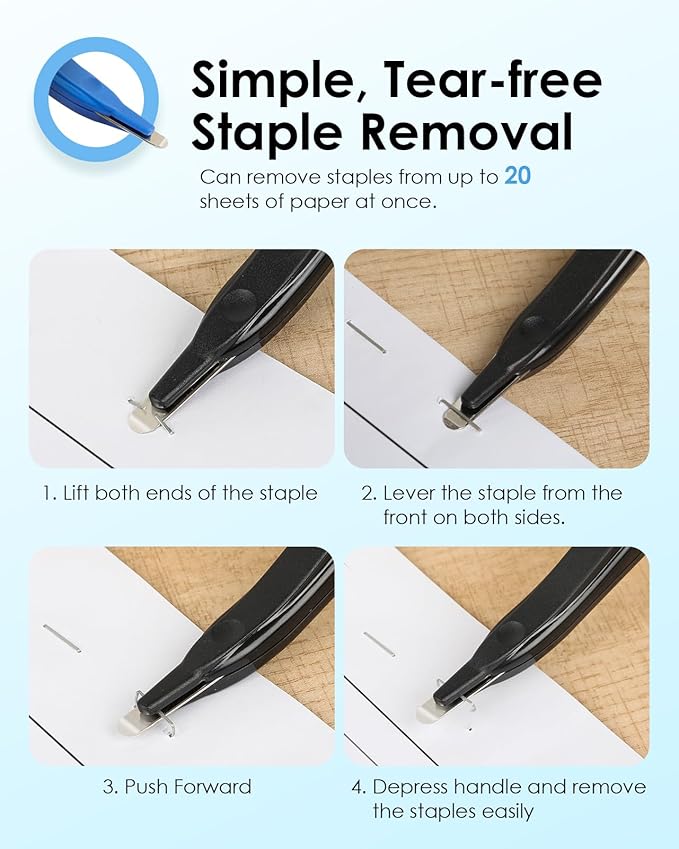 KTRIO Magnetic Staple Remover Tool 6 Pack, Professional Stapler Removers Flat Staple Puller Stick for Classroom, Office, Home, Classic Black