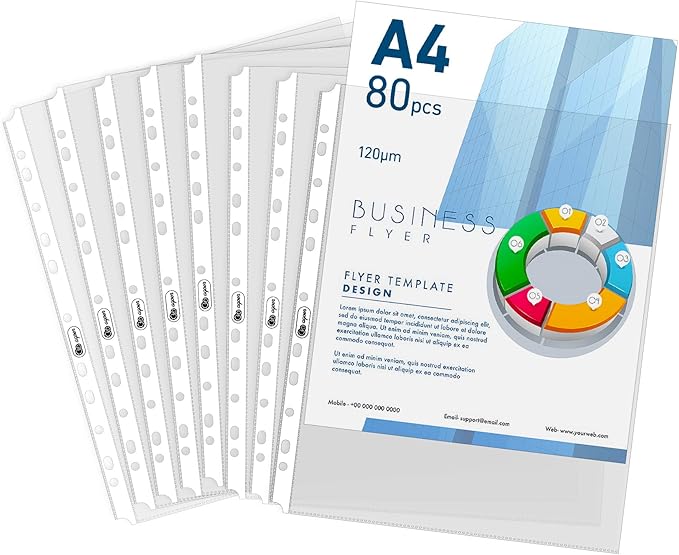 80 Clear Sheet Protectors for Binders,Heavyweight A4 Punched Pocket with Sticky Tabs,120 Micron Acid Free Binder Sleeves Reinforced 11-Hole,Top Loading Plastic Dividers for Documents,Photos