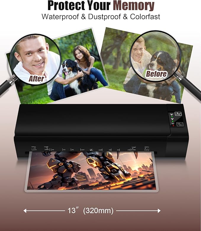 13 Inch 9-in-1 Laminator Machine, Laminator with Sheets for Hot & Cold Laminating Machine for Home, Office, or School Use, Features Fast 60-Sec Warm Technology and Never-Jam Design