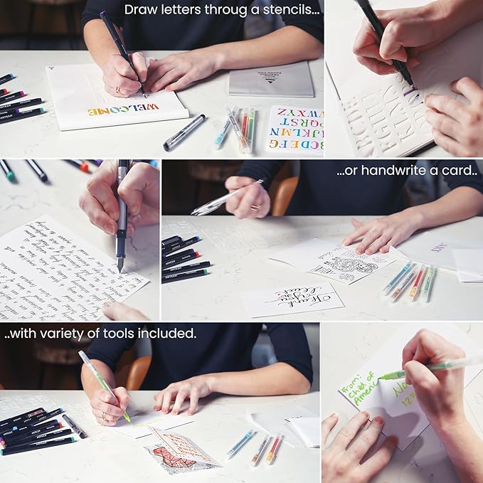 ARTEZA Calligraphy & Lettering Kit – Beginner Set with Alcohol Markers, Brush Pens, Paper & Tools for Hand Lettering, Drawing, and Adult Coloring