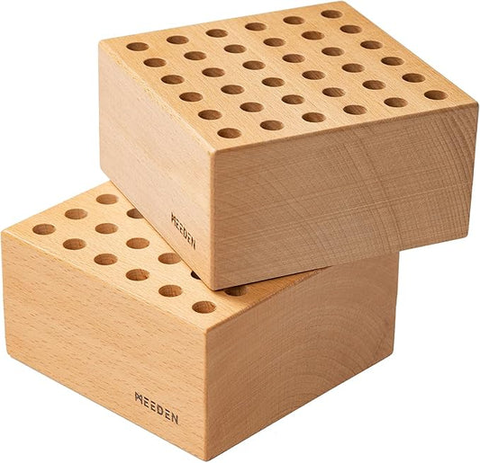 MEEDEN 2Pcs Beechwood Pencil and Brush Holders: 36 Holes Paint Brush Storage Organizer & Holder Rack - Wood Block Pencil Holder for Paintbrushes, Pens and Art Tools - Paint Brush Holder Display Stand