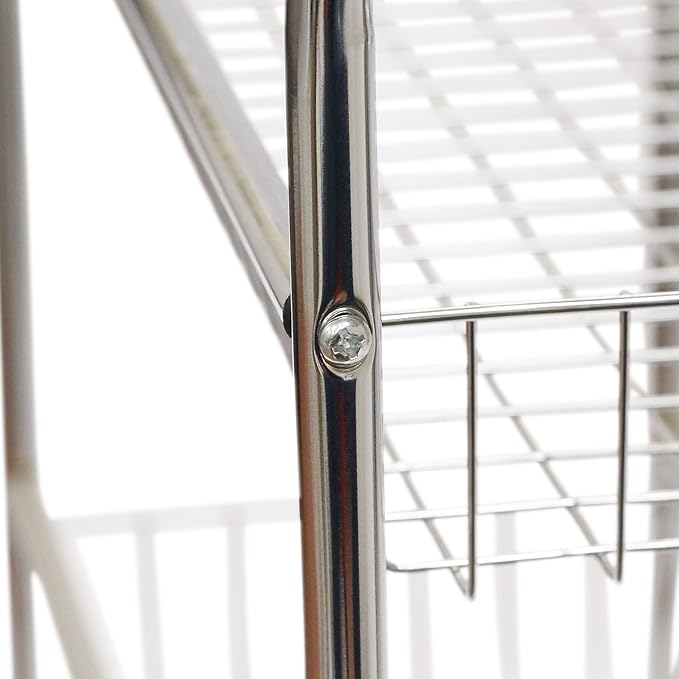 Household Essentials 3-Tier Slim Storage Cart, Heavy-Duty Steel Frame, Smooth Casters with Locks, Chrome-Like Powder Coat Finish, Arched Handles, Easy to Assemble, Modern, Compact, Silver