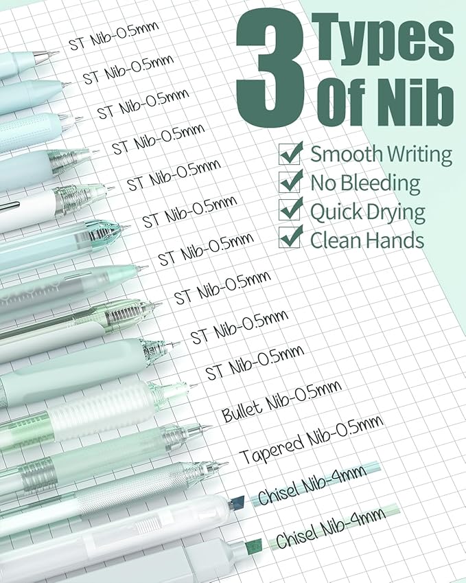 Four Candies Writing Ink Pens with Black & Green Ink and 2Pack Highlighter, Retractable 0.5mm Smooth Fine Point Pens,Green Pens for School, Office Girly Stationery Aesthetic Desk Accessories Set of 14