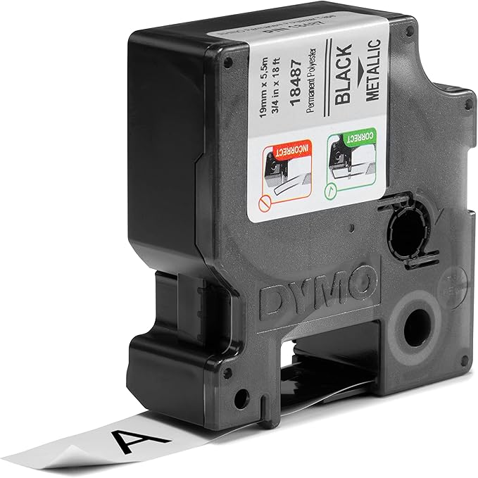 DYMO Rhino Industrial Permanent Polyester Labels, 3/4", Black Print on Metallic Tape