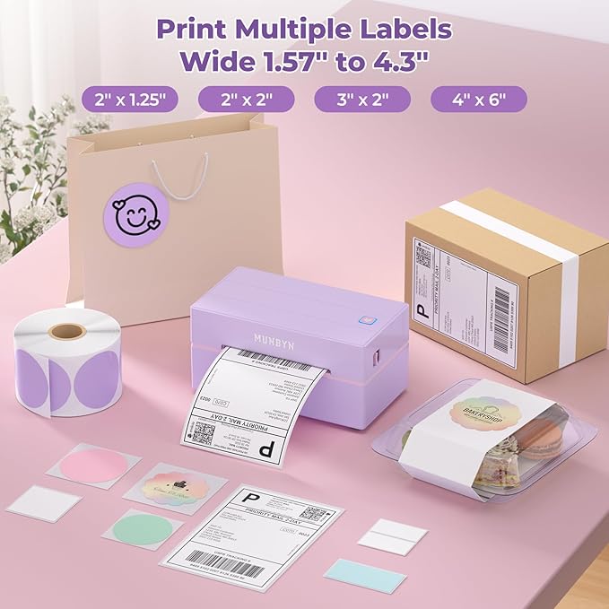 MUNBYN 130B Bluetooth Thermal Label Printer+Thermal Direct Shipping Label (Pack of 500 4x6 Fan-Fold Labels)