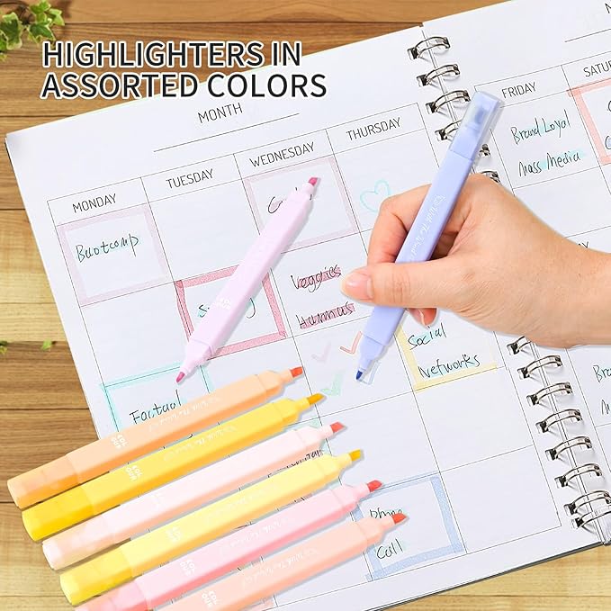 6Pcs Aesthetic Cute Highlighters with Soft Chisel Tip, Double Ended Highlighter, Quick Dry Assorted Colors Highlighters Markers for School Supplies and Office Journaling