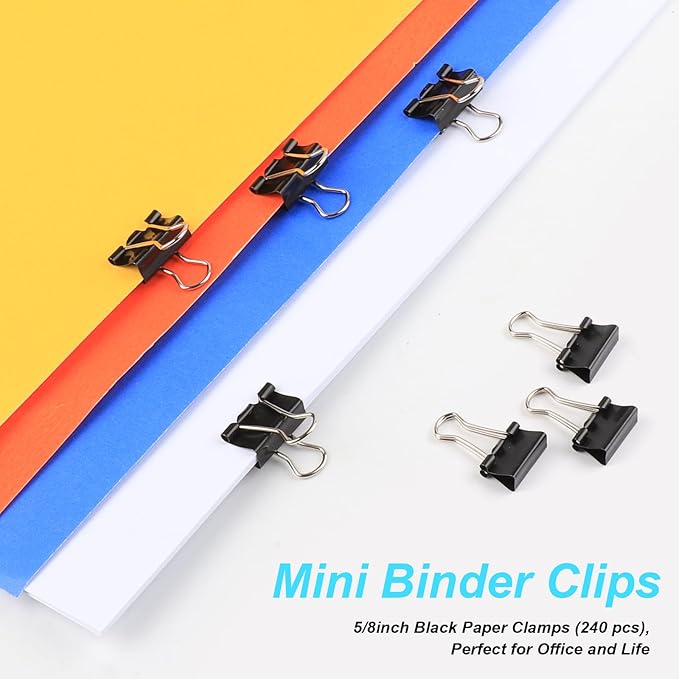 Ufmarine 240 Pcs Mini Binder Clips, Small Binder Clips, 15mm Black Clips for Office