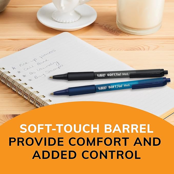 BIC Soft Feel Blue Retractable Ballpoint Pens, Medium Point (1.0mm), 36-Count Pack, Blue Pens With Soft-Touch Comfort Grip