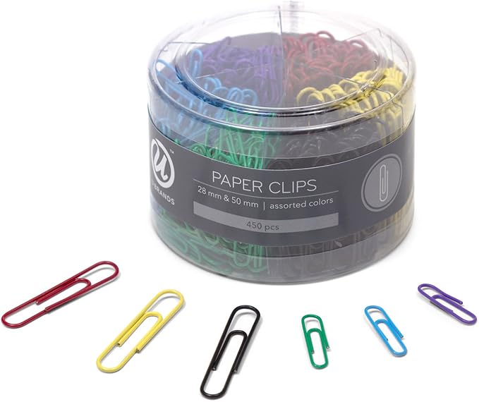 U Brands Paper Clips, Medium 1-1/8-Inch and Large 2-Inch Sizes, Assorted Colors, 450-Count - 661U08-24
