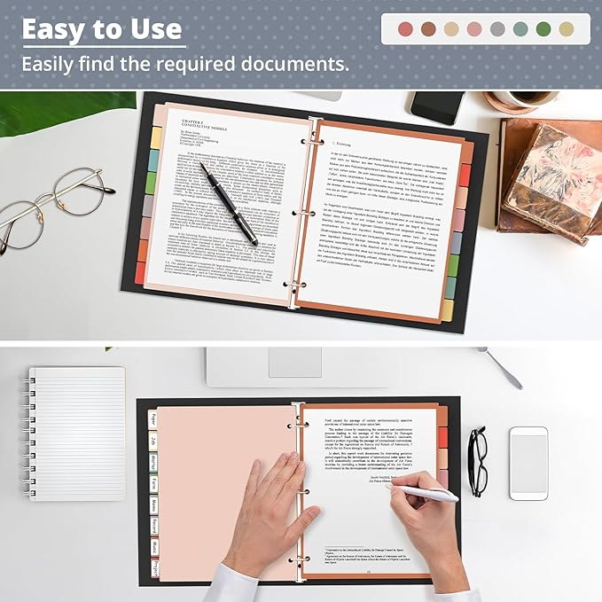 Dividers for 3 Ring Binder, Plastic 3-Hole Punched Letter Size 8-Tab Dividers, 2 Set 16 Pcs Letter Size Multicolor Index Dividers for School Office Document (Morandi Color)