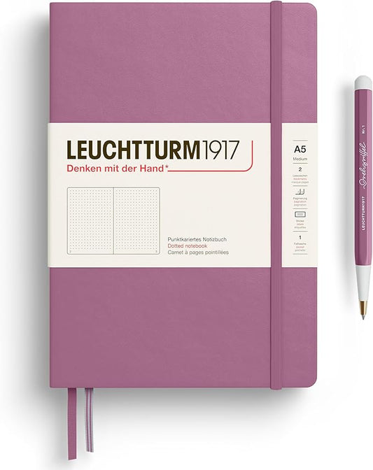 LEUCHTTURM1917 - Notebook Hardcover Medium A5-251 Numbered Pages for Writing and Journaling - Thinking Ahead (Dotted Paper, Dusty Rose)