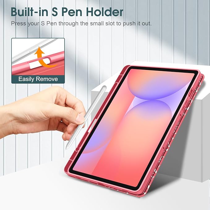 Fintie Slim Case for Samsung Galaxy Tab S10 Lite/ S10 FE/ S9 FE 5G 10.9 Inch/Tab S9 11 Inch with Built-in S Pen Holder, Soft TPU Smart Stand Back Cover Auto Wake/Sleep Feature, Composition Book Pink