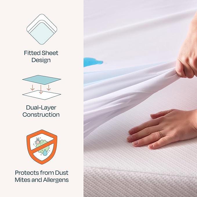Linenspa 5-Sided Waterproof Mattress Protector – Breathable, Fitted Sheet Style, Machine Washable – King Size Mattress Protector, White