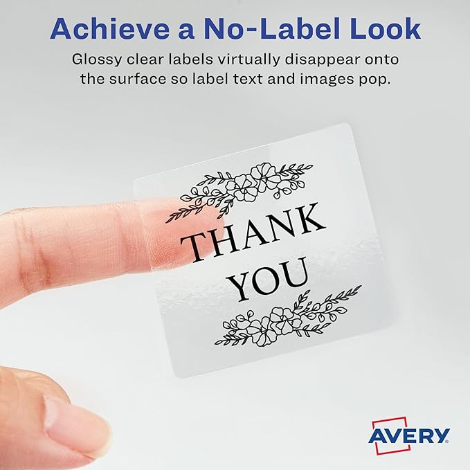 Avery Printable Blank Square Labels, 2" x 2", Glossy Crystal Clear, 120 Customizable Labels (22853)