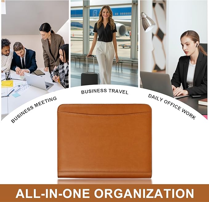 Leathario Portfolio Binder, Includes 10 Sheet Protectors and 3 Notepads, 3-Ring Folder Organizer, A4 Padfolio with Zipper, Vegan Leather Tablet Sleeve, Business Office Conference Clipboards