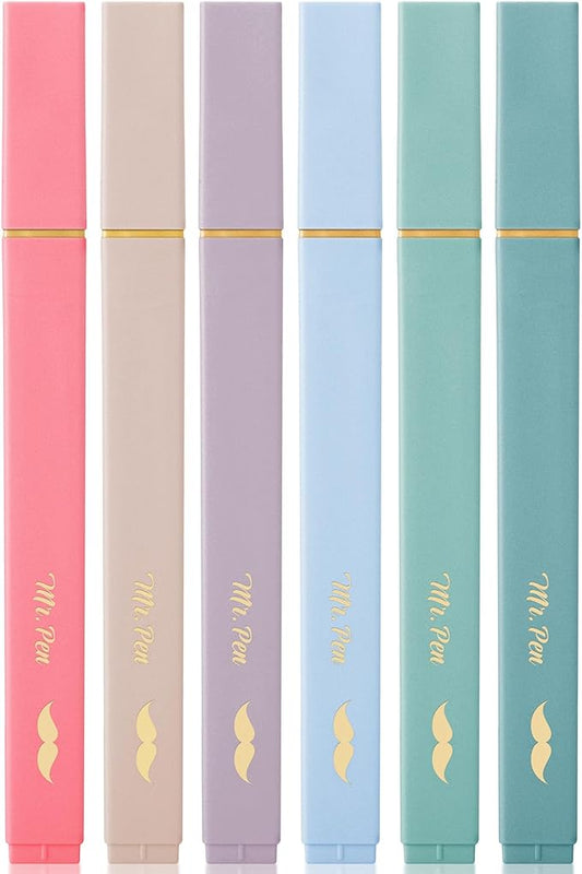 Mr. Pen- Aesthetic Highlighters, 6 pcs, Chisel Tip with Gold Trims, Morandi Colors, Cute Assorted Colors, Bible Highlighters No Bleed