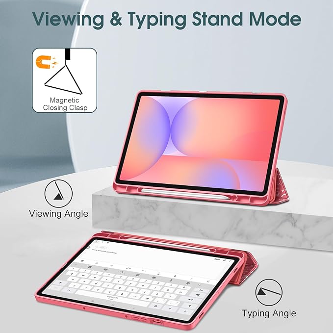 Fintie Slim Case for Samsung Galaxy Tab S10 Lite/ S10 FE/ S9 FE 5G 10.9 Inch/Tab S9 11 Inch with Built-in S Pen Holder, Soft TPU Smart Stand Back Cover Auto Wake/Sleep Feature, Composition Book Pink