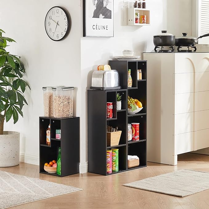 VECELO Small Bookshelf, 3 Cube Shelf, Fits Tallest Hardcovers, Horizontal Available, Modern Storage Organzier for Small Spaces, Black
