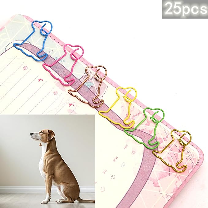 100 pcs Cute Animal Paper Clips Assorted Colors, Dog Shaped Paperclips, Fun Office and School Supplies for Dog Lovers, Coworkers, Teachers,Students