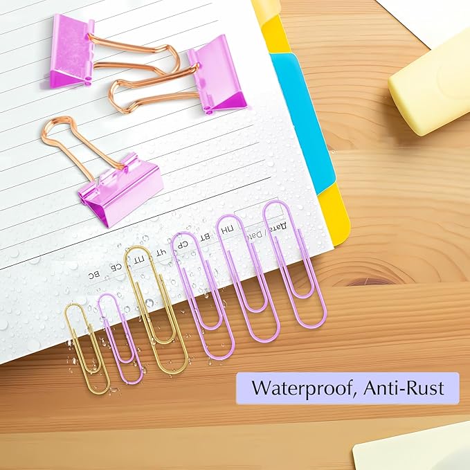 Cute Paper Clips Binder Clips Combo Set, Assorted Size Paper Clips for Office, Cute Office Supplies Set,