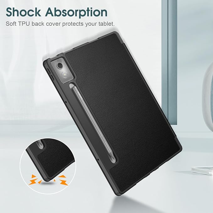 Fintie Case for Lenovo Idea Tab Pro 12.7 inch 2025 (TB-373FU/ TB-375FC) - Ultra-Thin Soft TPU Back Cover Protective Case with Pen Holder and Auto Sleep/Wake (Black)