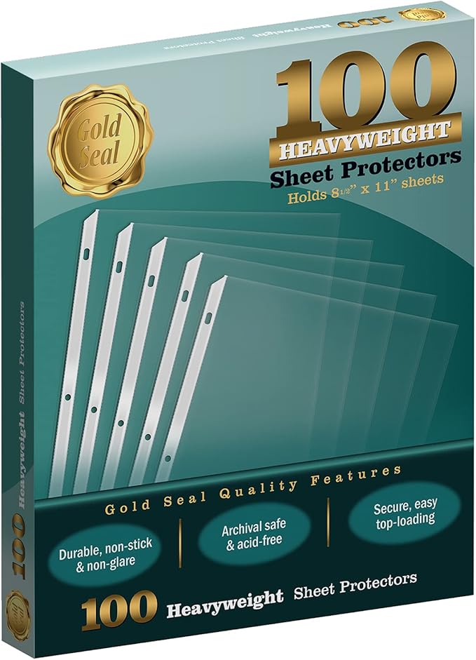 GOLD SEAL 100 Clear Heavyweight Poly Sheet Protectors, 8.5" x 11"