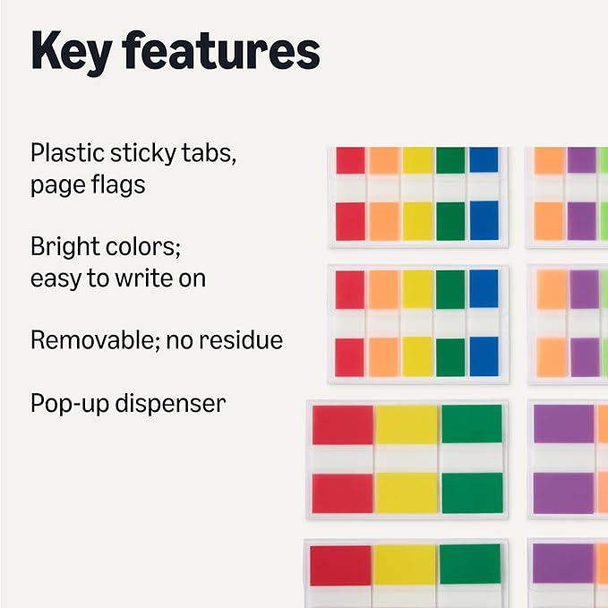 Amazon Basics Flags and Tabs Combo, 0.94 inch Wide (240 pcs) and 0.47 inch Wide (400 pcs), Rectangular, Assorted Colors, 640 Count