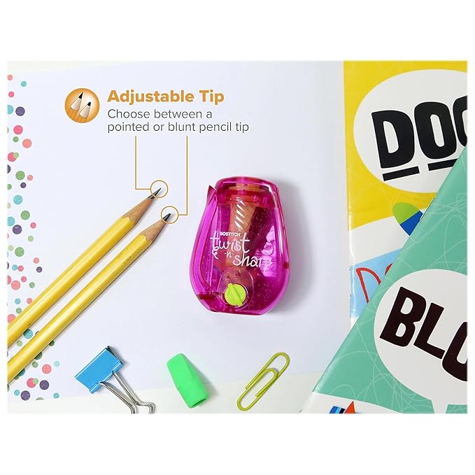 Bostitch Office Pencil Sharpener, Twist-N-Sharp, Easy Open Tray, Perfect for Kids, Works with Colored Pencils & Makeup Pencils, 3-Pack