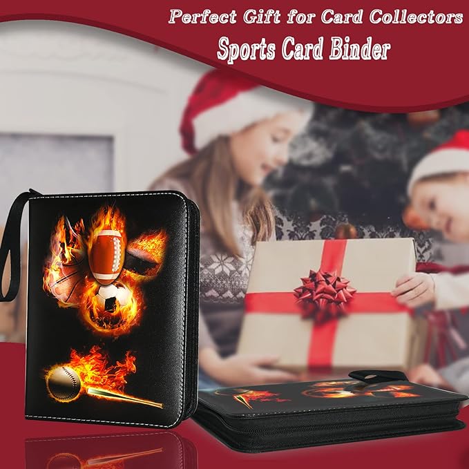 Sports Card Binder 900 Pockets, Trading Card Binder 9 Pocket with 50 Sleeves Fits 900 Sport Cards, Sports Card Holder with Zipper, Football Baseball Basketball Hockey Card Collection Storage Album