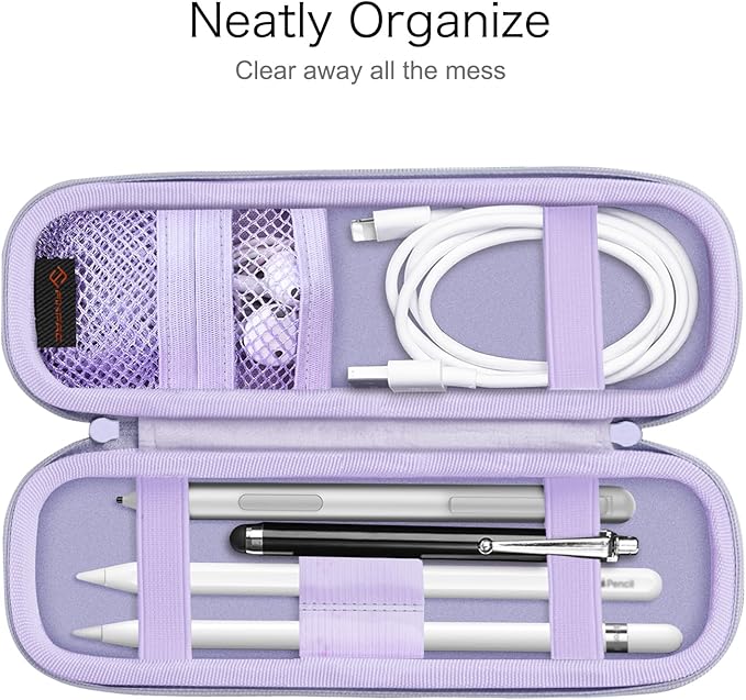 Fintie Holder Case for Apple Pencil Pro, Apple Pencil (USB-C / 1st / 2nd Generation), PU Leather Carrying Bag Sleeve Compatible with Pen, USB Cable, Samsung Stylus, Lilac Purple