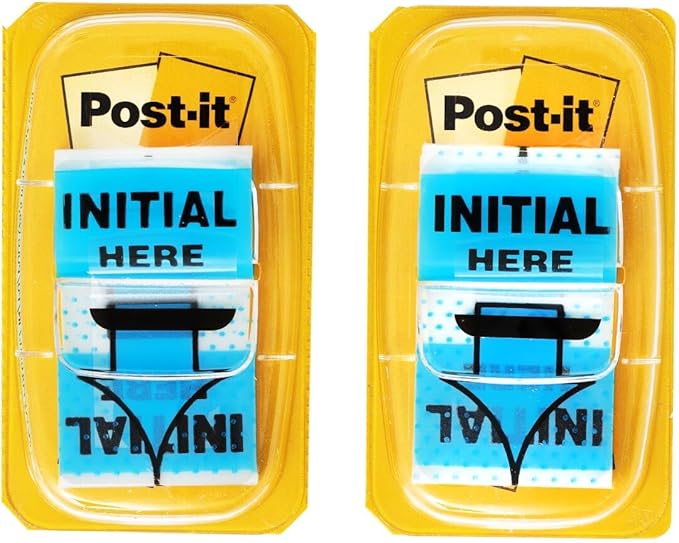 Post-it Initial Here Flags, 100 Flags/Pack, 1 in Wide, Blue (680-IH2) - 24 Pack, 2400 Total Flags