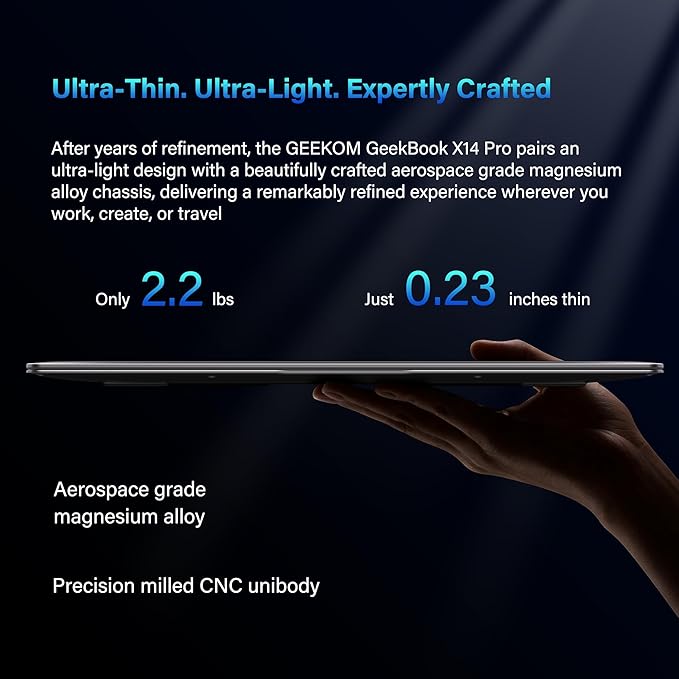 GEEKOM GeekBook X14 Pro Laptop, 2.2lbs Ultra Thin 14" 2.8K OLED Laptop Computer, Ultra 5 125H, 32GB LPDDR5x 7500MHz RAM 1TB SSD, Up to 16 Hour, 2X USB4, Fingerprint, Hub, Copilot, Windows 11 Pro