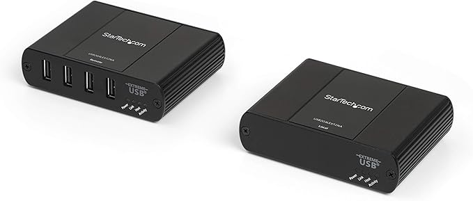 StarTech 4 Port USB 2.0 Extender Over Ethernet/IP Network Hub - Up to 330ft (100m) - USB Over Gigabit LAN or Direct Cat5e/Cat6 Cable (RJ45) Extender Adapter - USB Extender Kit (USB2G4LEXT2NA)