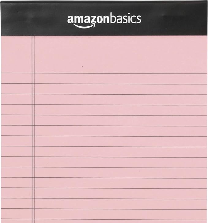 Amazon Basics Narrow Ruled Writing Pads, Perforated, 5" x 8", Multicolor, 6-Pack of 50 Sheets