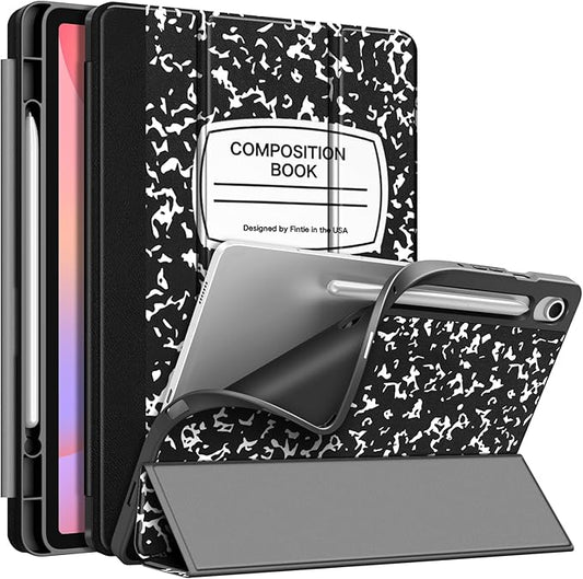 Fintie Slim Case for Samsung Galaxy Tab S10 Lite/ S10 FE/ S9 FE 5G 10.9 Inch/Tab S9 11 Inch with Built-in S Pen Holder, Soft TPU Smart Stand Back Cover Auto Wake/Sleep Feature, Composition Book Black