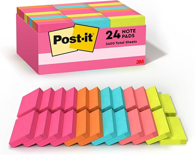 Post-it Mini Notes, 1 3/8 x 1 7/8 in, 24 Pads, America's #1 Favorite Sticky Notes, Poptimistic Post-it Notes, Power Pink, Aqua Blue, Vital Orange, Neon Green, Guava Pink (3 Pack)