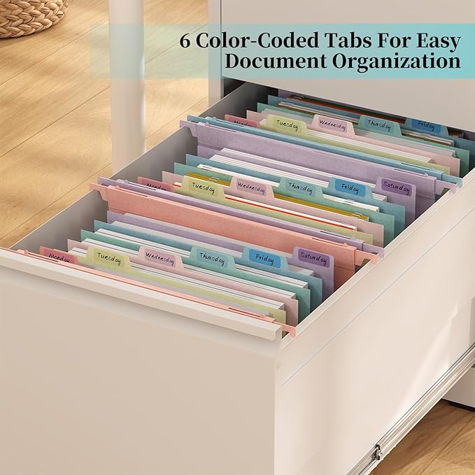 Expanding Hanging File Folders for Filing Cabinet, 7 Accordion Pockets, 1.2'' Expandable, Multi-Color Tabs, Letter Size, 50% Wheat Straw, 3 Pack (Pastel Pink)
