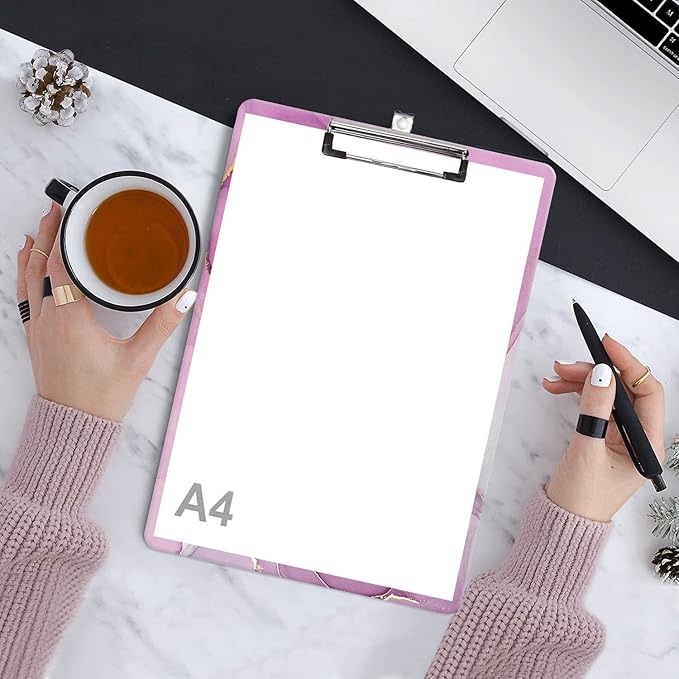 Fashion Clipboard, A4 Letter Size Wooden Decorative Clipboards for Teacher, Nurse, Doctor,Student and Kids, Cute Design for Standard Size 12.2" x 8.9"(C-Marble Purple Golden)