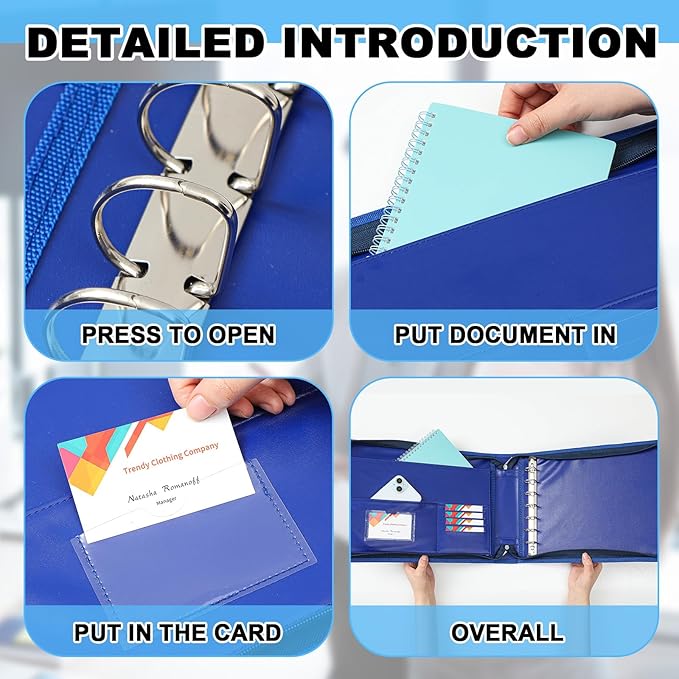Henoyso 7 Ring Fireproof Business Checkbook Binder with Zipper 1.5 Inch D Rings Check Binder 9 x 13 Inch Checks 600 Sheets Capacity Built in Storage Organizer for Office Storage(Dark Blue)