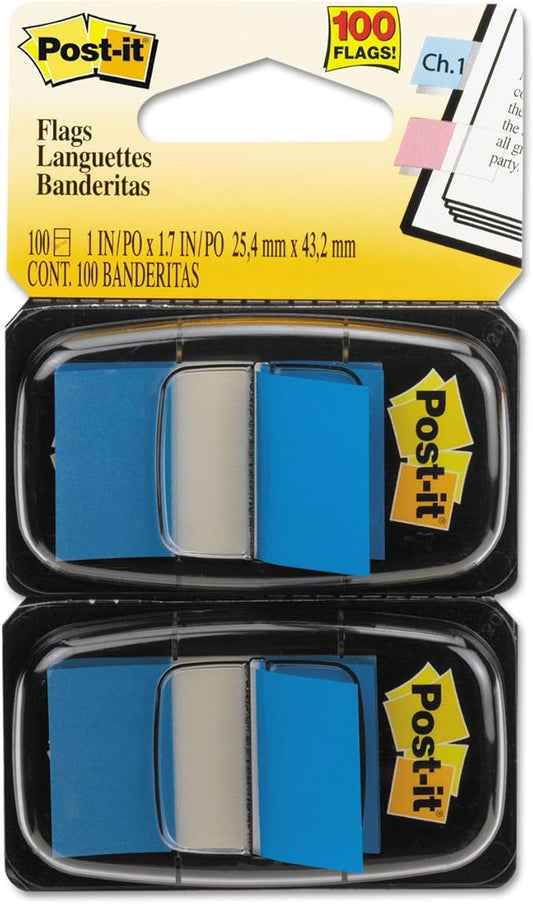 3M 680BE2 Post-It Page Flags in Dispenser, 1-Inch Size, Blue, 100 Flags/Pack