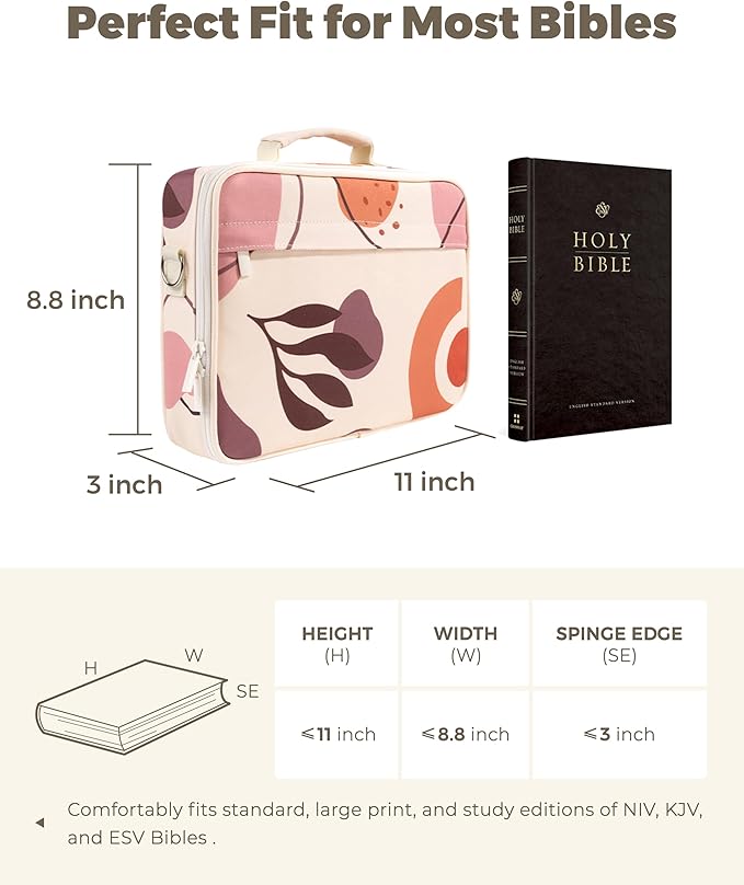 WEMATE Large Capacity Bible Cover Case, Waterproof Study Supplies Tote Bag with Double-Layer Handle & Shoulder Strap, Bag for Women, Teens, Adults and Christian (Patterned)