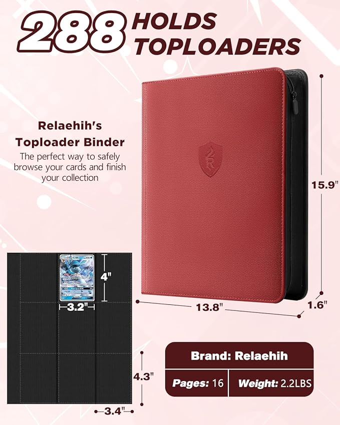 9 Pocket Toploader Binder with Zipper – Holds 288 Top Loaders – Premium Double-Sided Card Album for Trading Cards, TCG, MTG, Sports Cards