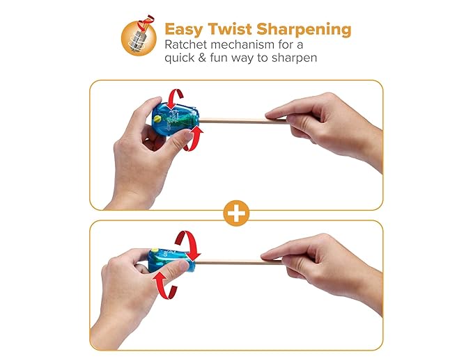 Bostitch Office Pencil Sharpener, Manual, Twist-n-Sharp with Shavings Tray, Kids, Boys, Girls, Colored Pencils, 3-Pack, Lime Green, Blue and Red